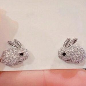 BEAUTIFUL Silver CZ Bunny Stud Earrings Spring Gift  Stainless Steel Posts NEW